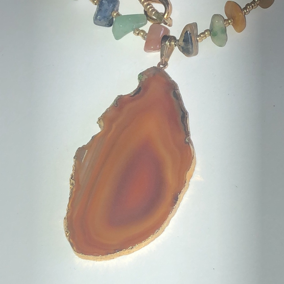 Vintage Druzy Orange Agate Stone Pendant Semi Precious Stones Beaded Necklace - Picture 6 of 6